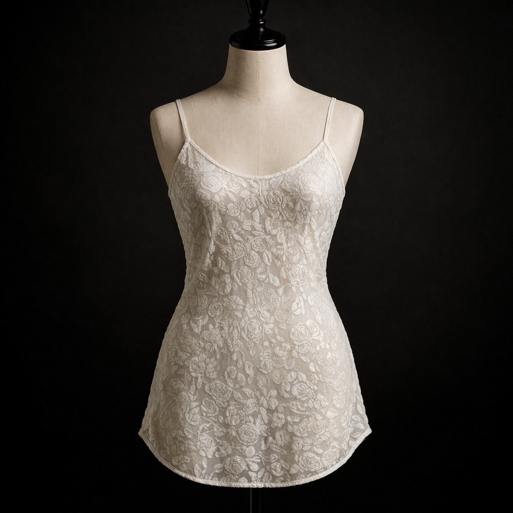 Vintage Cinema Etoile White Rose Burnout Slip Negligee Size L Honeymoon USA Made